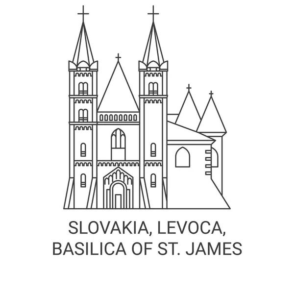 Eslováquia Levoca Basílica James Viagem Marco Linha Vetor Ilustração — Vetor de Stock