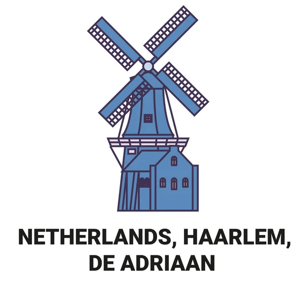 Países Baixos Haarlem Adriaan Travel Landmark Line Vector Illustration —  Vetores de Stock