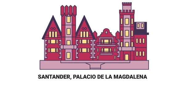 Spanje Santander Palacio Magdalena Reis Oriëntatiepunt Vector Illustratie — Stockvector