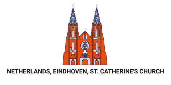 Países Bajos Eindhoven Iglesia Catherines Ilustración Vector Línea Hito Viaje — Archivo Imágenes Vectoriales