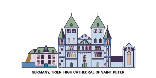Germany Trier High Cathedral Saint Peter Travel Landmark Line Vector — 스톡 벡터