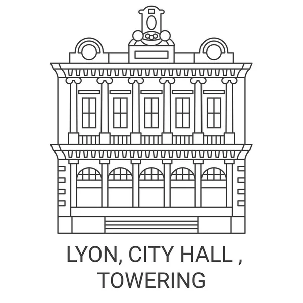 France Lyon City Hall Towering Travel Landmark Line Vector Illustration — 스톡 벡터