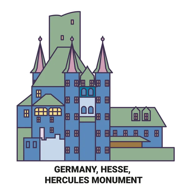 Tyskland Hessen Herkules Monument Resa Landmärke Linje Vektor Illustration — Stock vektor