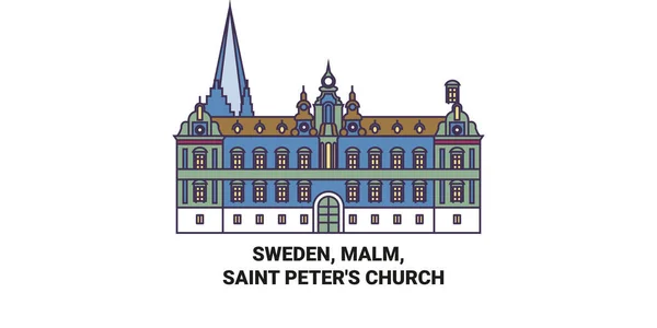 Suecia Malm Iglesia San Pedro Recorrido Hito Línea Vector Ilustración — Vector de stock