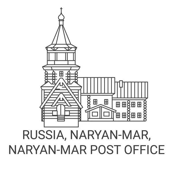 Russia Naryanmar Naryanmar Post Office Travel Landmark Line Vector Illustration — стоковий вектор