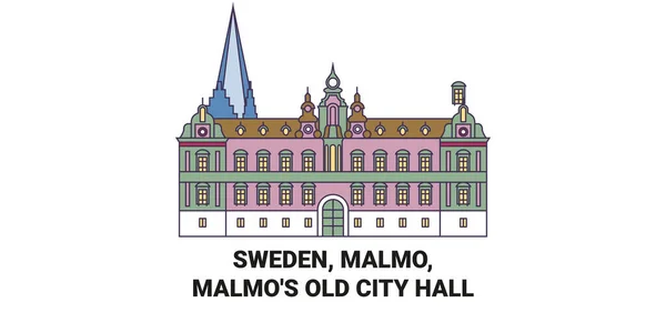 Schweden Malmö Malmos Altes Rathaus Reise Wahrzeichen Linie Vektor Illustration — Stockvektor