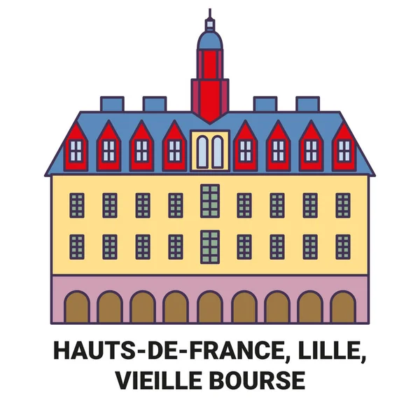 프랑스 Hautsdefrance Lille Vieille Bourse Travelal Line Vector Illustration — 스톡 벡터