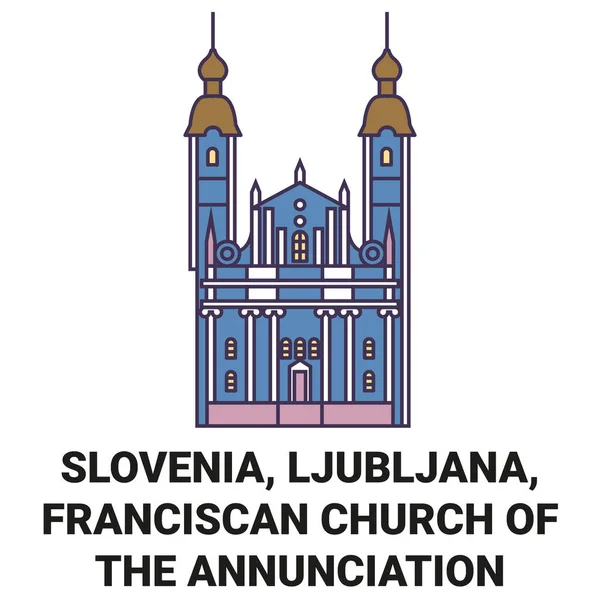 斯洛文尼亚 卢布尔雅那 方济各会宣布旅行地标线矢量图解 — 图库矢量图片