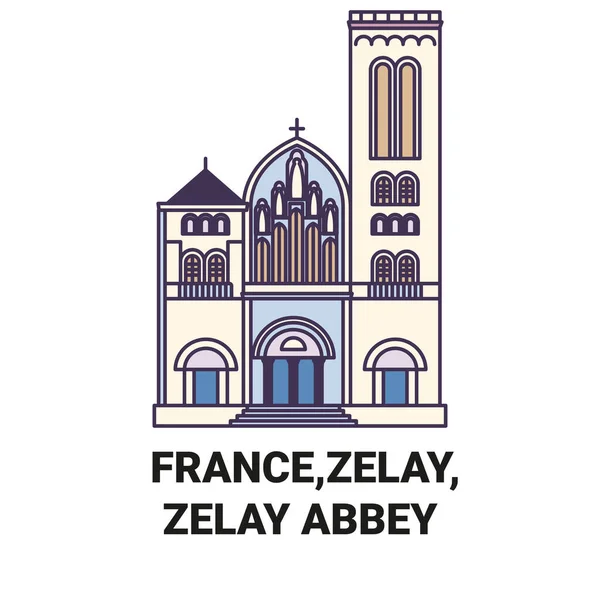 Francia Vezelay Vezelay Abadía Viaje Hito Línea Vector Ilustración — Archivo Imágenes Vectoriales