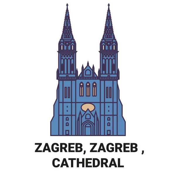 Kroatien Zagreb Zagreb Kathedrale Reise Wahrzeichen Linie Vektor Illustration — Stockvektor