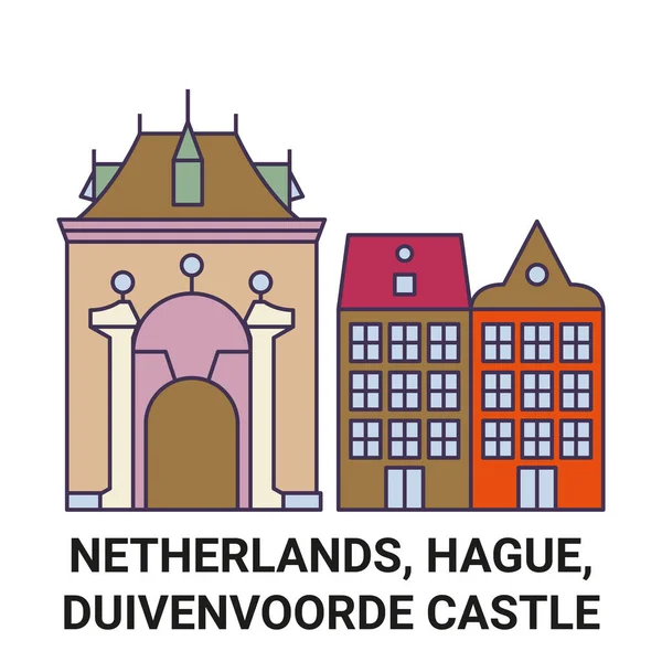 네덜란드 Hague Duivenvoorde Castle Travel Landmark Line Vector Illustration — 스톡 벡터