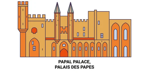 Frankreich Papstpalast Palais Des Papes Reise Meilenstein Linienvektorillustration — Stockvektor