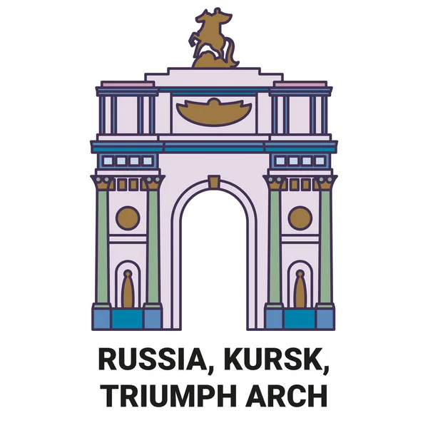 Oroszország Kurszk Triumph Arch Utazás Mérföldkő Vonal Vektor Illusztráció — Stock Vector