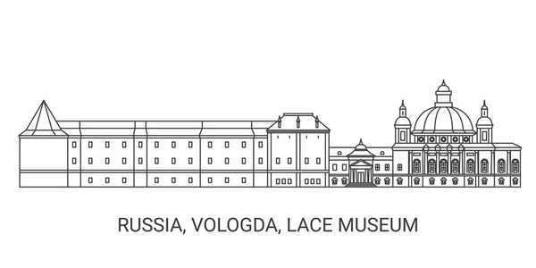 俄罗斯 Vologda Lace博物馆 旅行地标线矢量图解 — 图库矢量图片