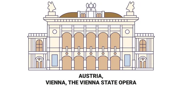 Austria Vienna Vienna State Opera Travel Landmark Line Vector Illustration — Stock Vector