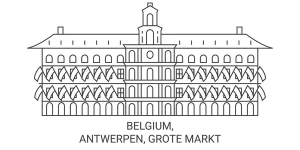 Belgien Antwerpen Grote Markt Resa Landmärke Linje Vektor Illustration — Stock vektor