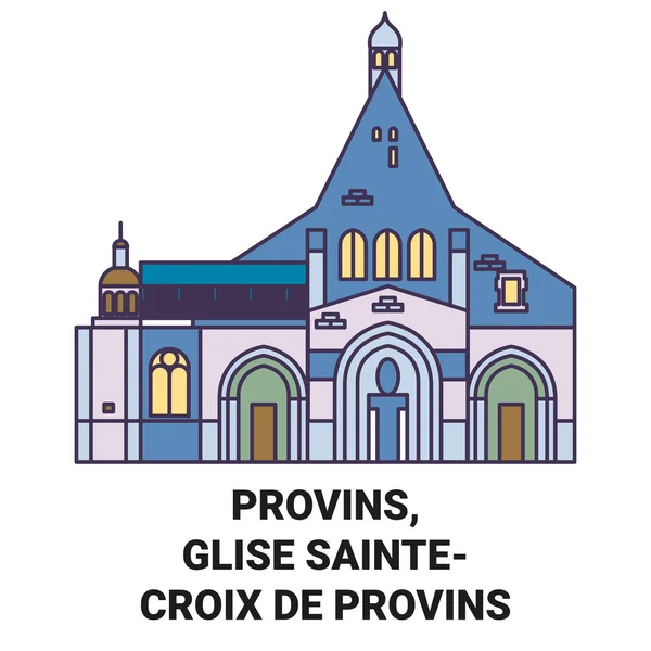 France Provins Glise Saintecroix Illustration Vectorielle Ligne Repère Voyage Provins — Image vectorielle