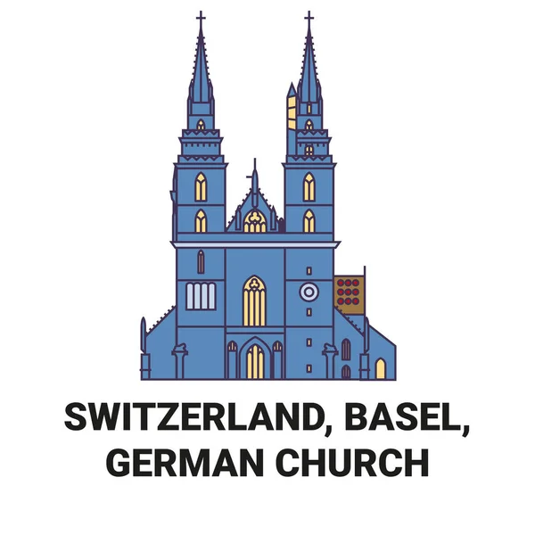 Switzerland Basel German Church Travel Landmark Line Vector Illustration — Stock Vector