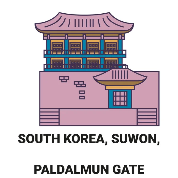 Republic Korea Suwon Paldalmun Gate Travel Landmark Line Illustration — стоковий вектор