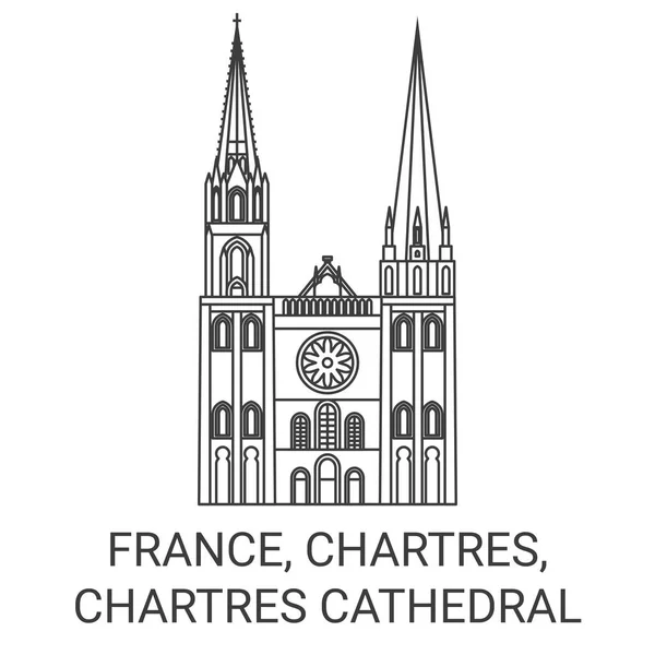 Frankreich Chartres Kathedrale Von Chartres Reise Meilenstein Linienvektorillustration — Stockvektor