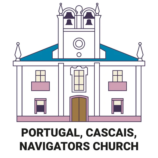 Portugal Cascais Navigators Ilustração Vetor Linha Referência Viagem Igreja — Vetor de Stock