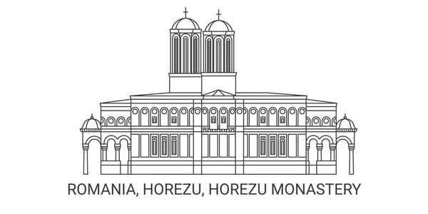 Rumania Horezu Monasterio Horezu Recorrido Hito Línea Vector Ilustración — Vector de stock