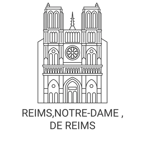 Francia Reims Notredame Reims Viaje Hito Línea Vector Ilustración — Vector de stock