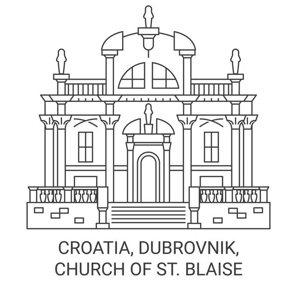 Croacia Dubrovnik Iglesia Blaise Viaje Hito Línea Vector Ilustración — Vector de stock