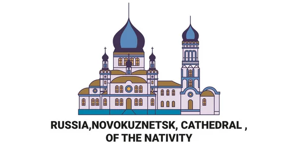 Russia Novokuznetsk Cathedral Nativity Travel Landmark Line Vector Illustration — Stock Vector