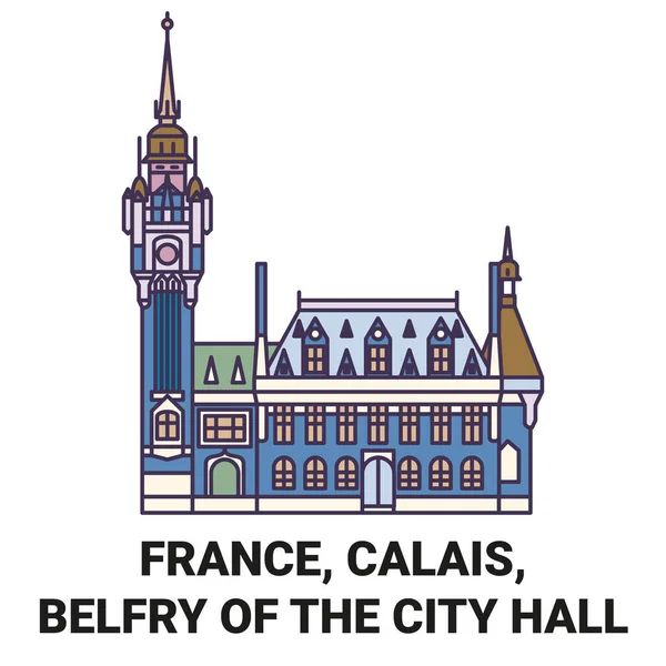 France Calais Belfry City Hall Travels Landmark Line Brief — стоковий вектор