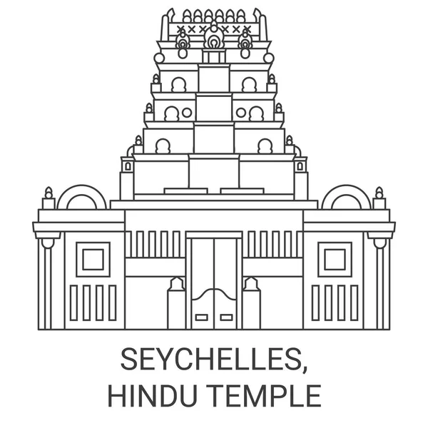 Seychellen Hindoe Tempel Reizen Oriëntatiepunt Lijn Vector Illustratie — Stockvector