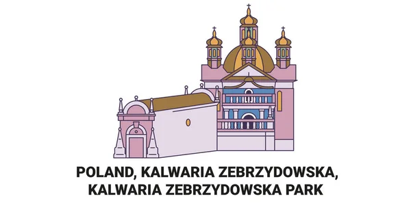 ポーランド Kalwaria Zbrzydownska Kalwaria Zbrzydownska公園旅行ランドマークラインベクトルイラスト — ストックベクタ