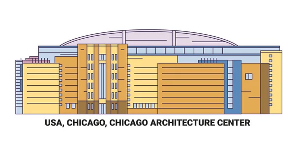 Usa Chicago Architecture Center Travel Landmark Line Vector Illustration — 스톡 벡터
