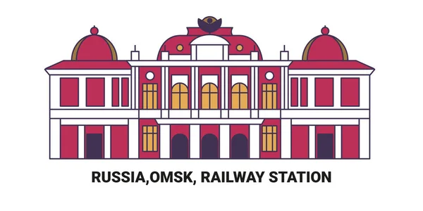 Rusia Omsk Estación Tren Línea Referencia Viaje Vector Ilustración — Vector de stock