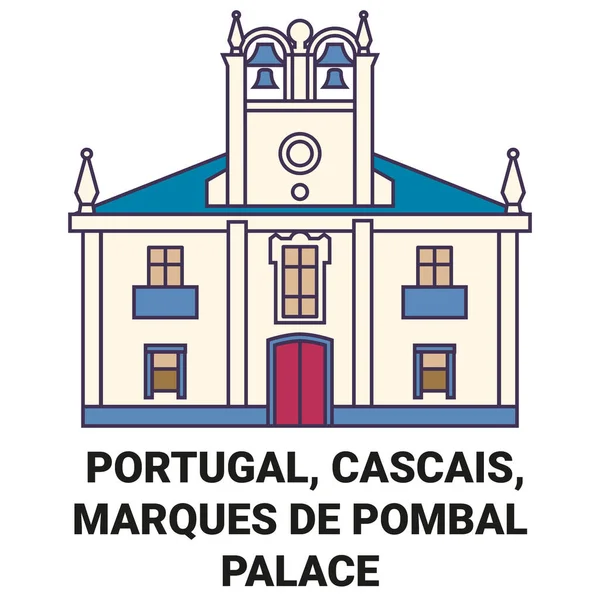 Portugal Cascais Marques Pombal Palace Reizen Oriëntatiepunt Lijn Vector Illustratie — Stockvector