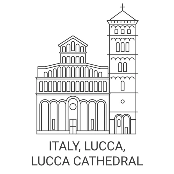 Italy Lucca Lucca Cathedral Travel Landmark Line Vector Illustration — Stock Vector