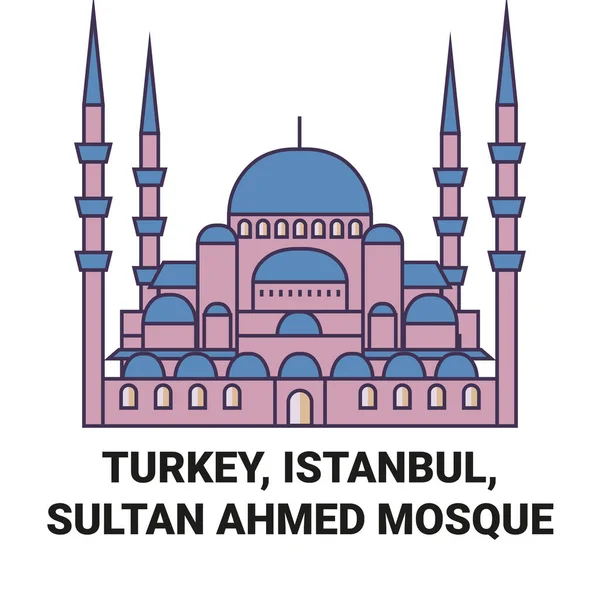 Turquie Istanbul Sultan Ahmed Mosquée Voyage Illustration Vectorielle Ligne Historique — Image vectorielle