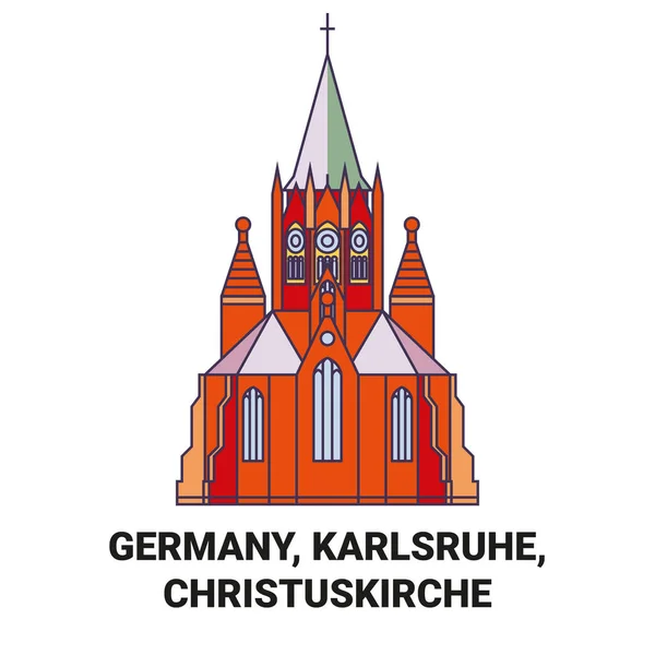 Allemagne Karlsruhe Christuskirche Illustration Vectorielle Ligne Voyage — Image vectorielle