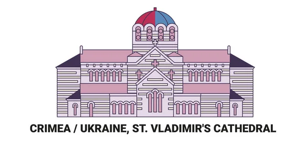 Russia Crimea Vladimirs Cathedral Travel Landmark Line Vector Illustration — Stock Vector