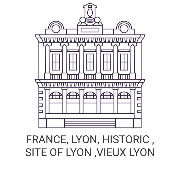 France Lyon Historique Site Lyon Vieux Lyon Illustration Vectorielle Ligne — Image vectorielle