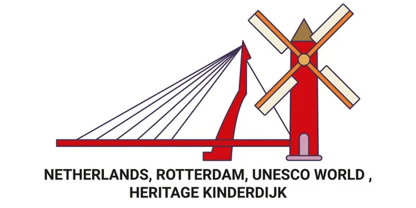 Pays Bas Rotterdam Unesco Patrimoine Mondial Kinderdijk Voyages Illustration Vectorielle — Image vectorielle