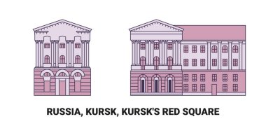 Rusya, Kursk, Kursks Kızıl Meydanı, seyahat çizgisi vektör ilüstrasyonu