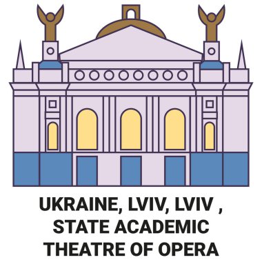 Ukrayna, Lviv, Lviv, Devlet Akademik Opera Tiyatrosu Seyahat Hattı vektör ilüstrasyonu