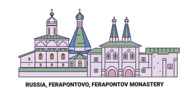 Rusya ve Ferapontovo Manastır Kompleksi şehir çizgisi çizgisi çizimi