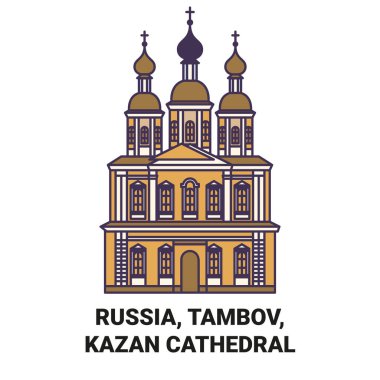 Rusya, Tambov, Kazan Katedrali seyahat çizgisi vektör ilüstrasyonu