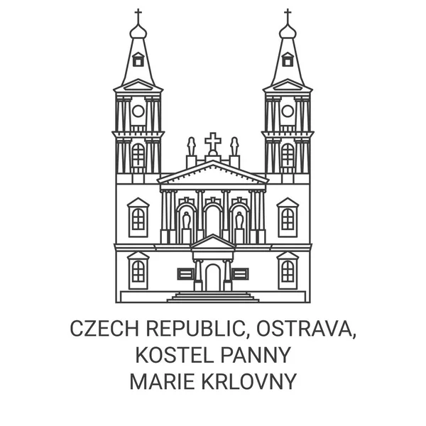 Tsjechië Ostrava Kostel Panny Marie Krlovny Reizen Oriëntatiepunt Lijn Vector — Stockvector