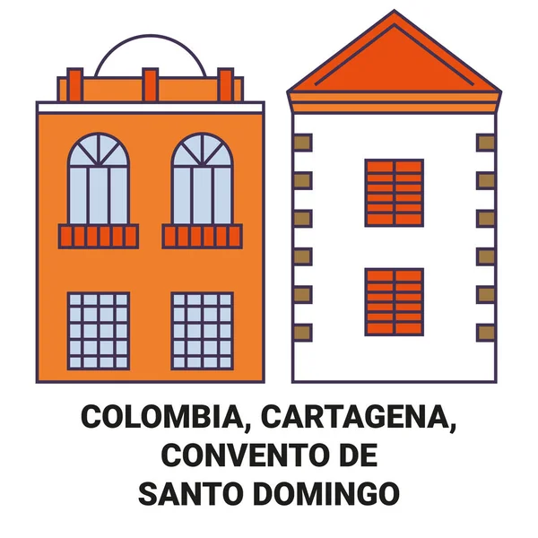 Colombia Cartagena Convento Santo Domingo Recorrido Hito Línea Vector Ilustración — Archivo Imágenes Vectoriales