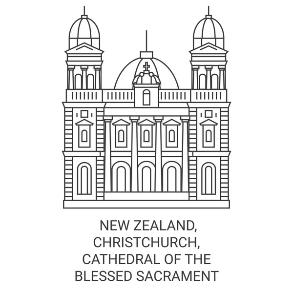 New Zealand Christchurch Cathedral Blessed Sacrament Travel Landmark Line Vector — 스톡 벡터