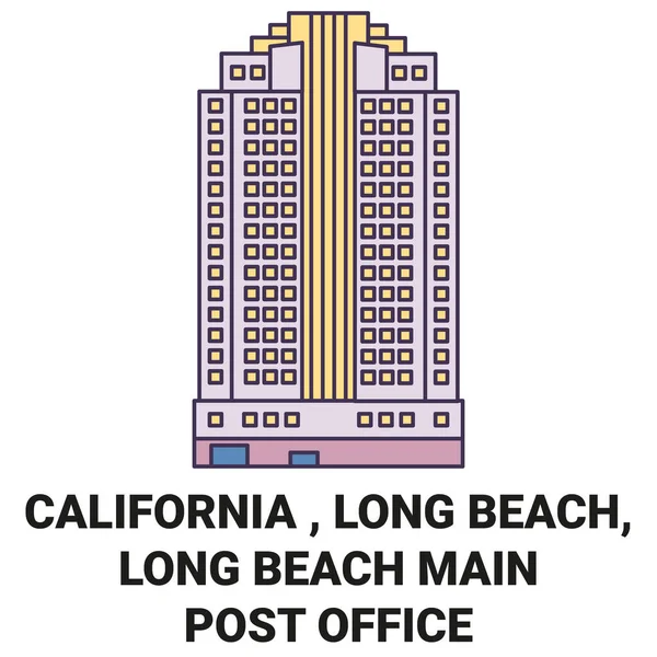 加利福尼亚 长滩主要邮政局旅游地标线矢量图解 — 图库矢量图片