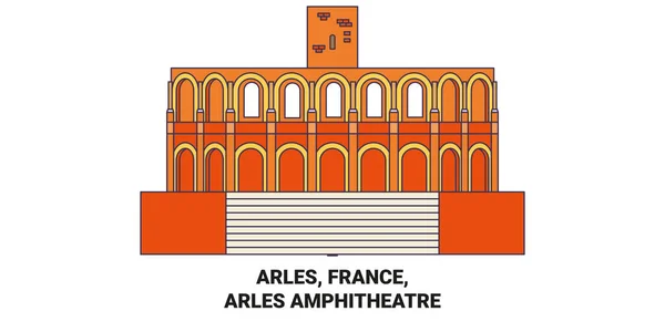 France Arles Arles Amphitheatre Travel Landmark Line Vector Illustration — Stock Vector